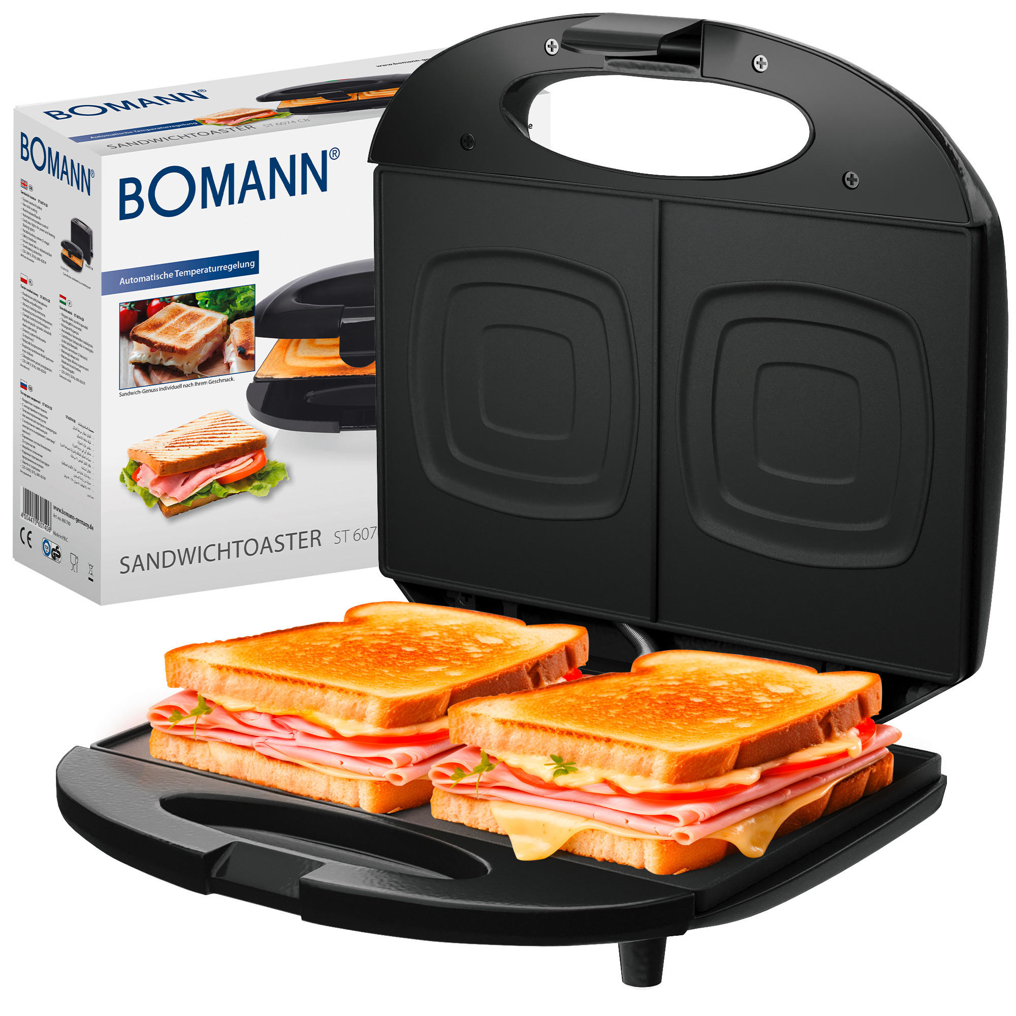 SANDWICHTOASTER  - Schwarz, Basics, Kunststoff/Metall (22,7/8,9/20,7cm) - Bomann