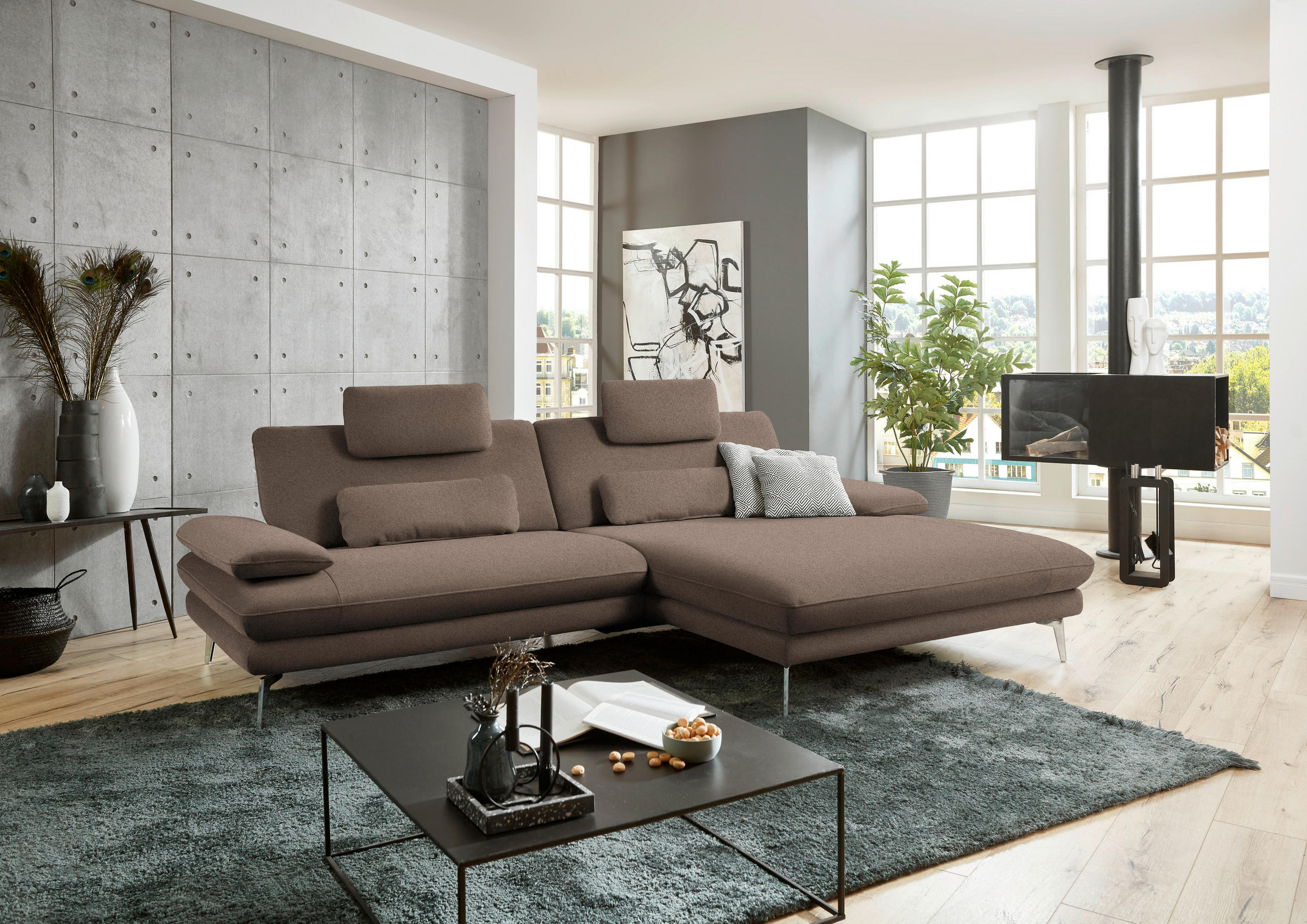 ECKSOFA Braun Webstoff  - Schwarz/Braun, Design, Textil/Metall (284/184cm) - Dieter Knoll