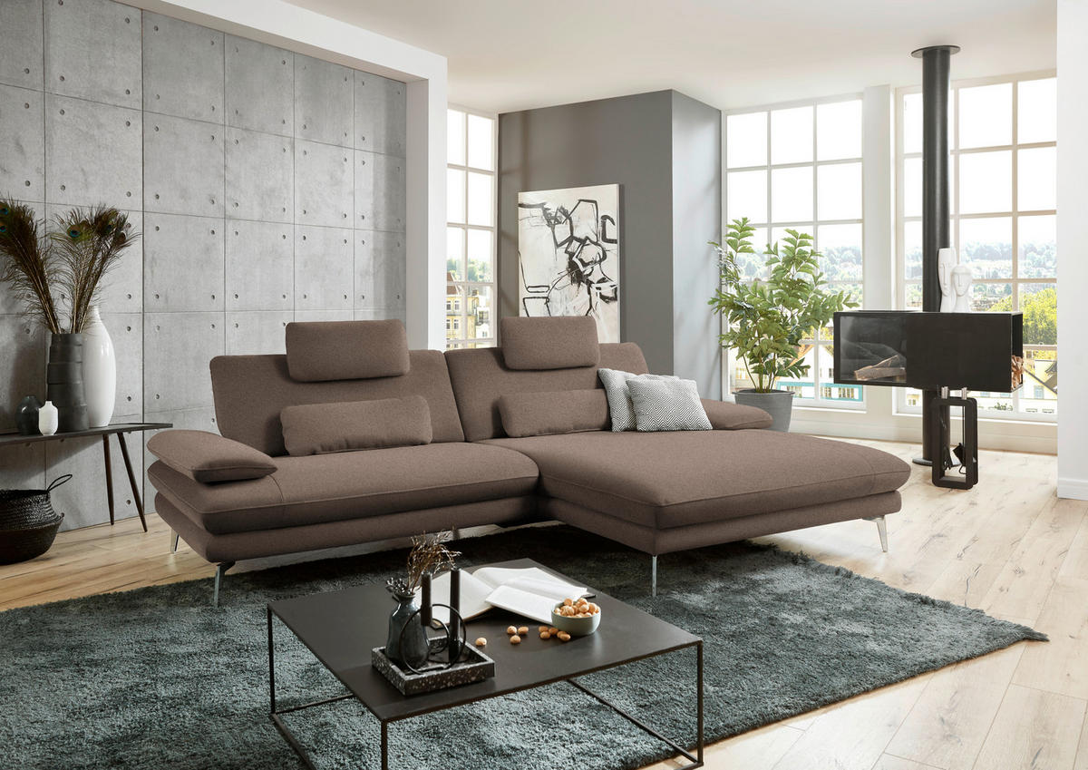 ECKSOFA in Webstoff Braun  284/184 cm  - Schwarz/Braun, Design, Textil/Metall (284/184cm) - Dieter Knoll