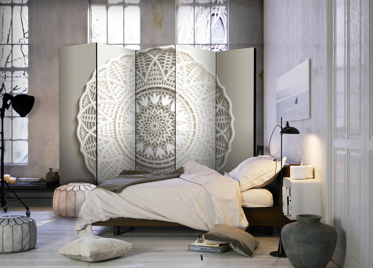 PARAVENT mit 5  Flügel - Beige/Creme, Basics, Holz/Textil (225/172/3cm) - artgeist