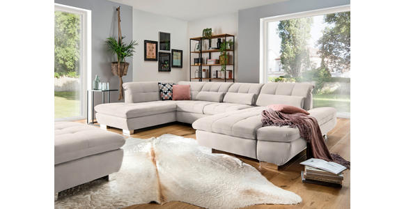 WOHNLANDSCHAFT  in Mikrofaser Ecru  - Chromfarben/Ecru, Design, Kunststoff/Textil (211/350/204cm) - Xora