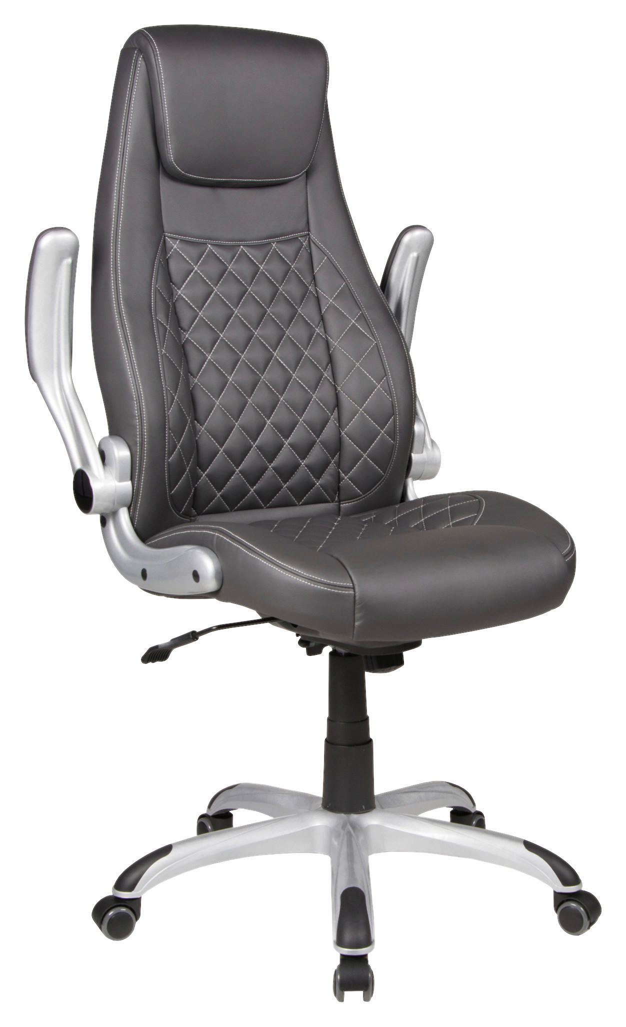 CHEFSESSEL Lederlook Anthrazit  - Anthrazit/Silberfarben, KONVENTIONELL, Kunststoff/Textil (68/116-126/68cm) - Boxxx