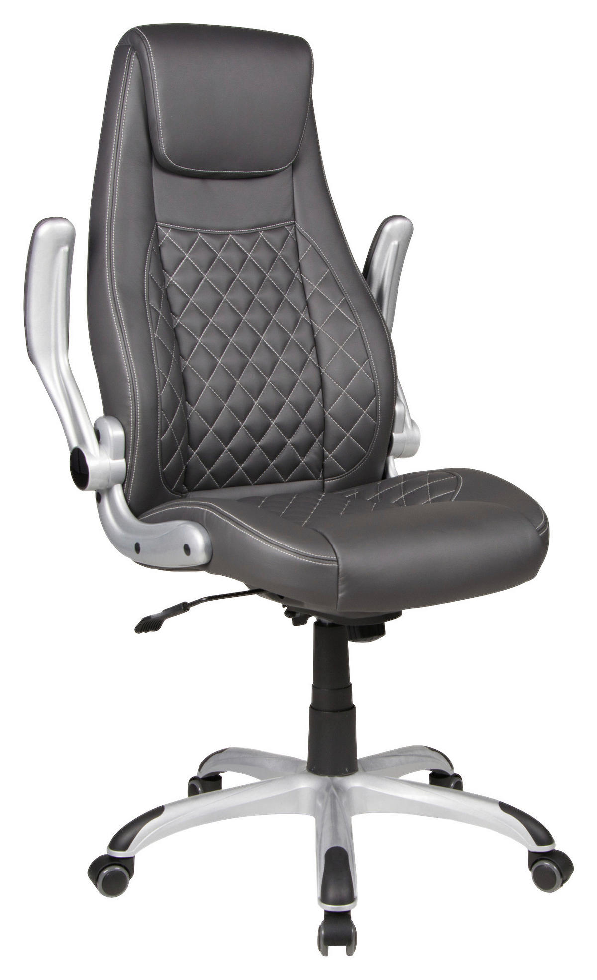 CHEFSESSEL Lederlook Anthrazit  - Anthrazit/Silberfarben, KONVENTIONELL, Kunststoff/Textil (68/116-126/68cm) - Boxxx