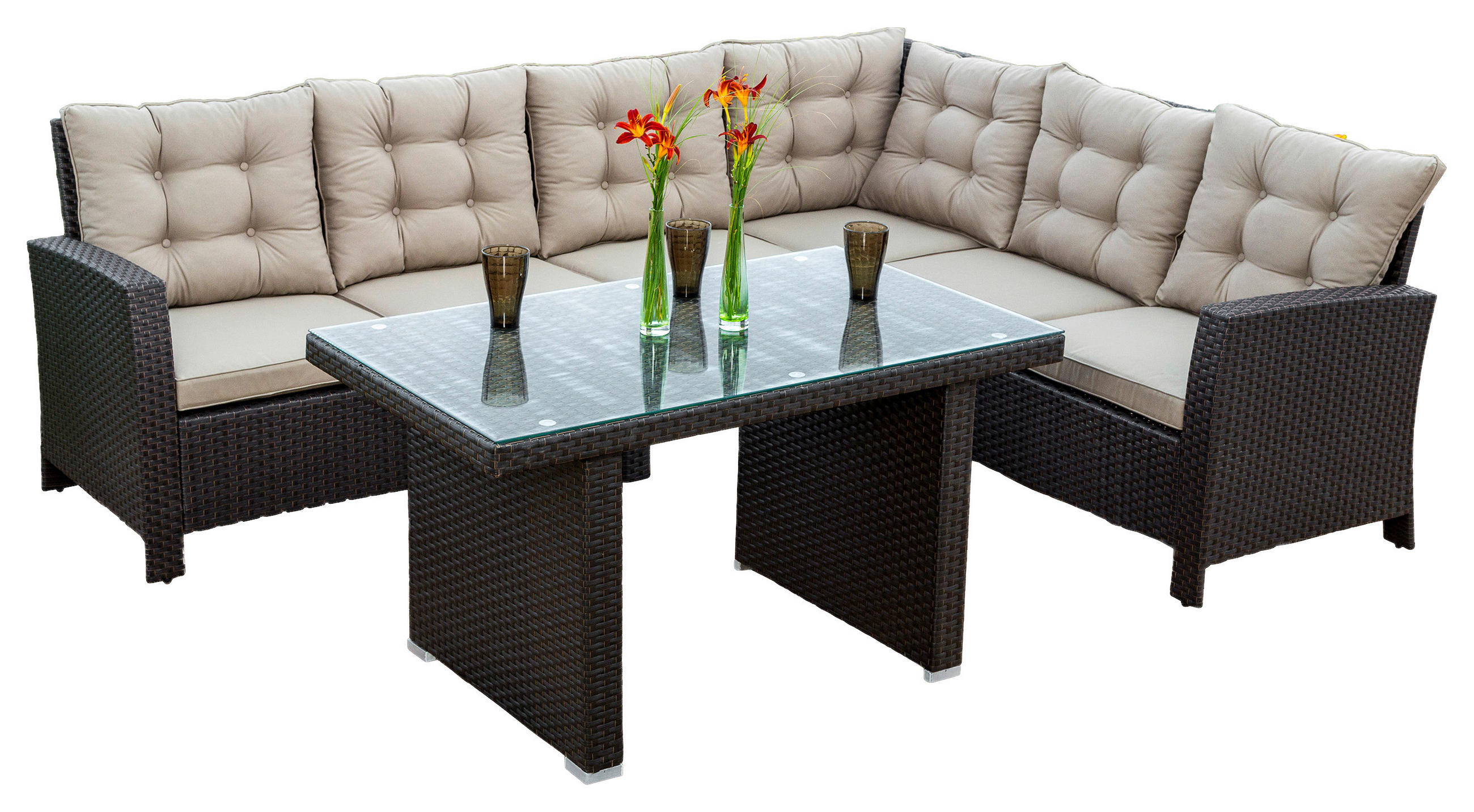 GARTENSET Stahl  - Beige/Braun, MODERN, Kunststoff/Metall - Gardenson