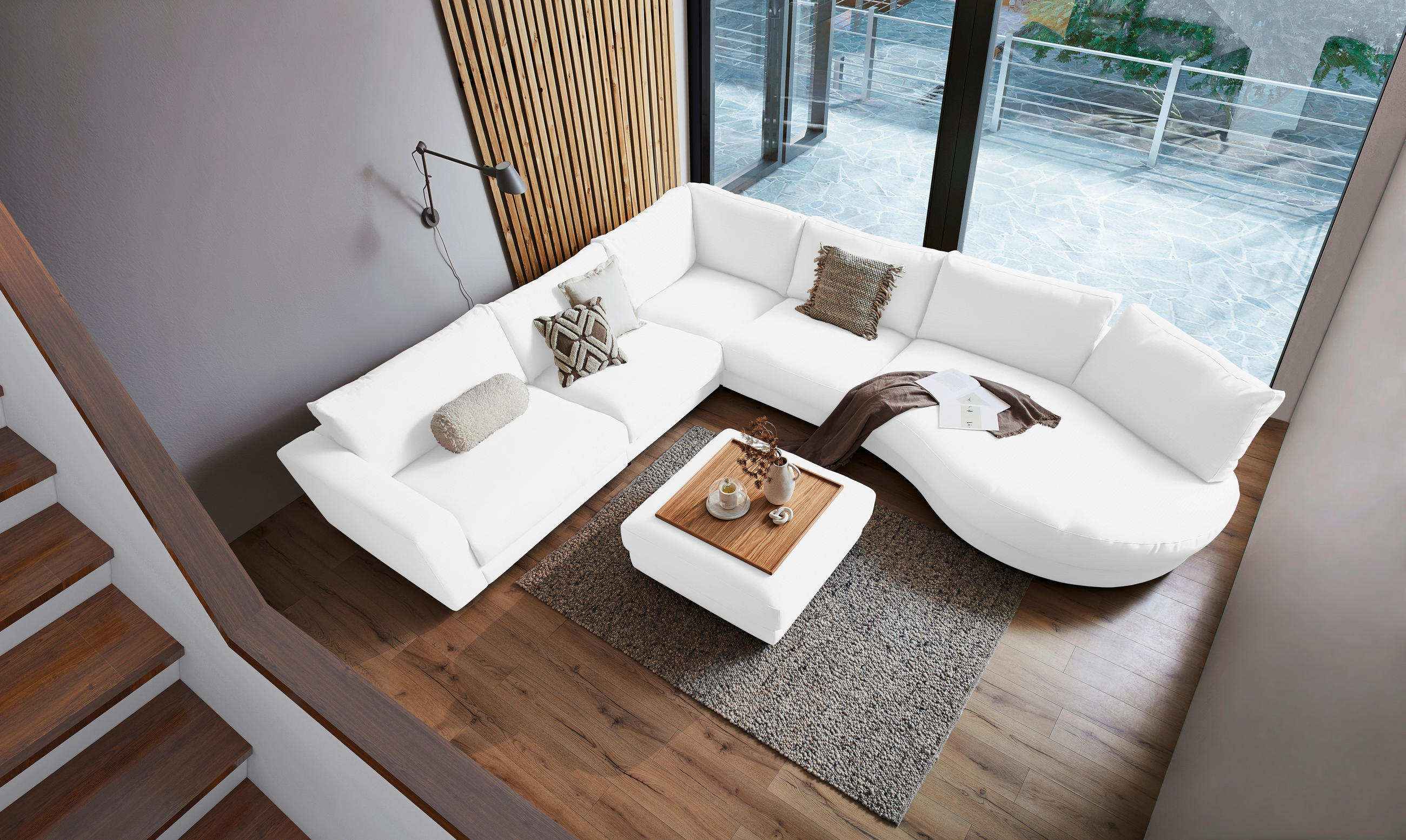 ECKSOFA in Chenille, Cord Weiß  365/425 cm  - Schwarz/Weiß, Design, Kunststoff/Textil (365/425cm) - Lomoco