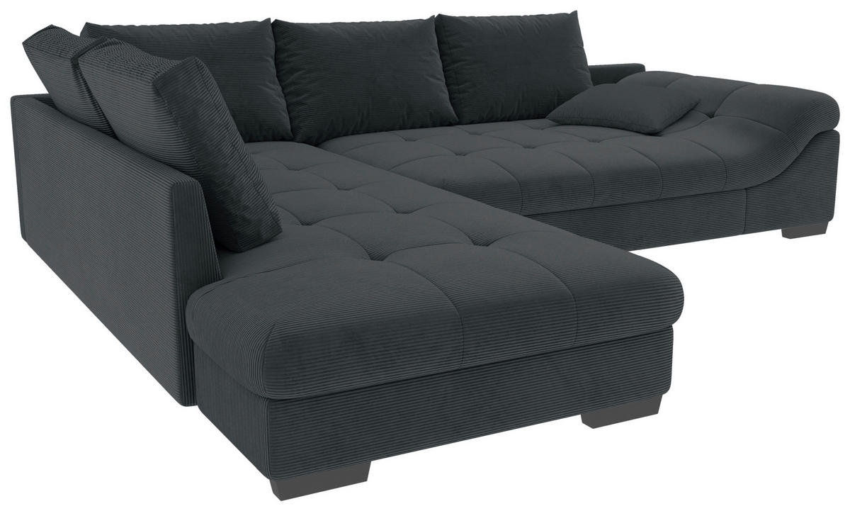 ECKSOFA in Cord Anthrazit  - Anthrazit/Schwarz, Konventionell, Holz/Textil (202/298cm) - MID.YOU