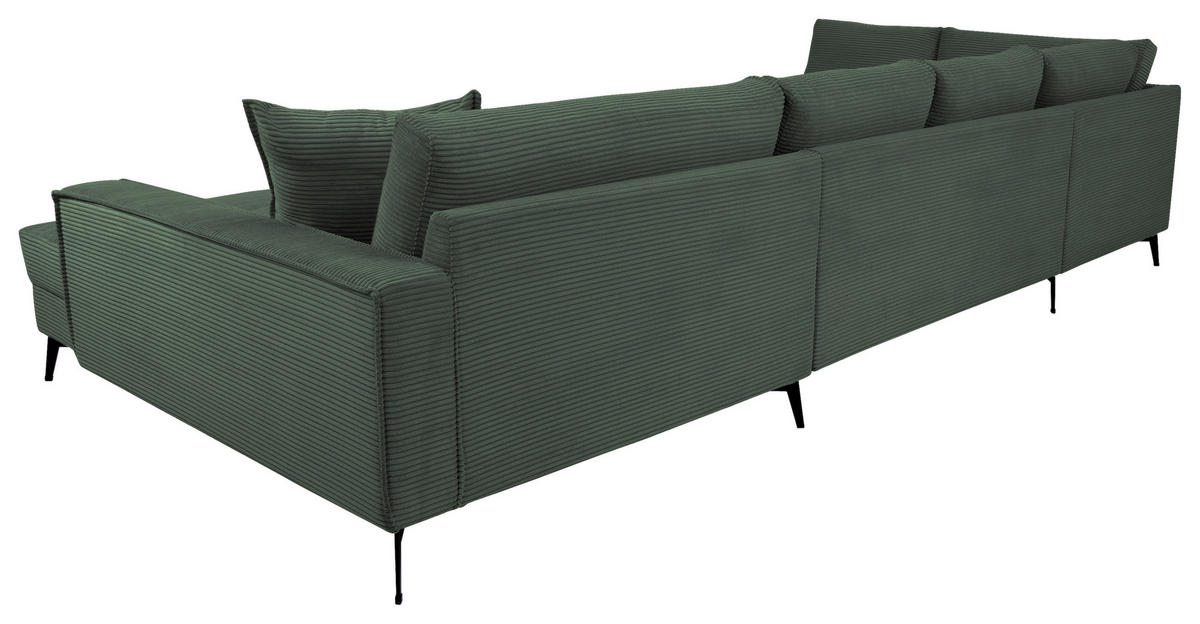 WOHNLANDSCHAFT ZERO Dunkelgrün Cord  - Dunkelgrün/Schwarz, Trend, Textil/Metall (195/362/173cm) - Livetastic