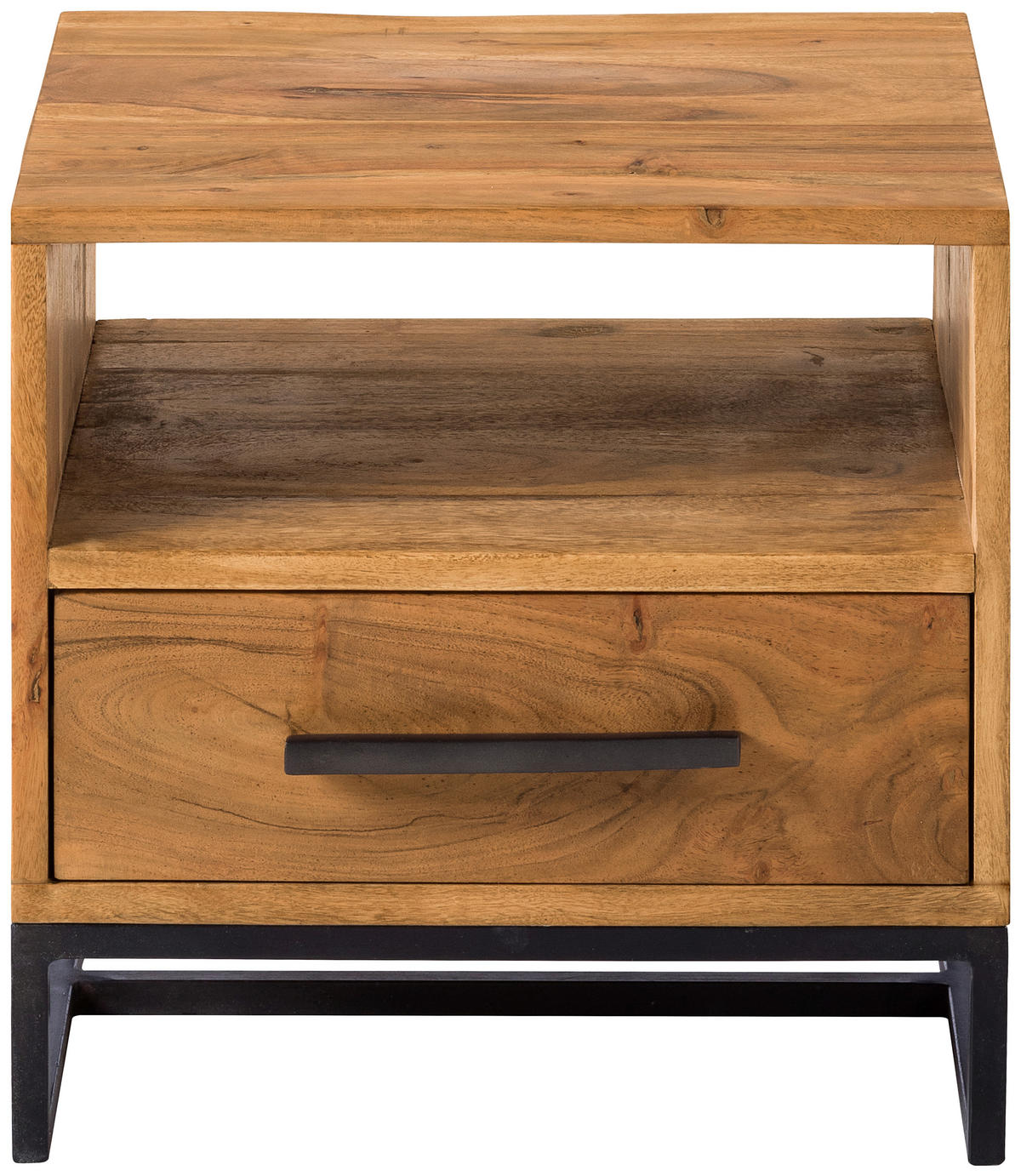NACHTSCHRANK 40/40/35 cm Akazie massiv, vollmassiv  - Schwarz/Akaziefarben, Design, Holz/Metall (40/40/35cm) - home24