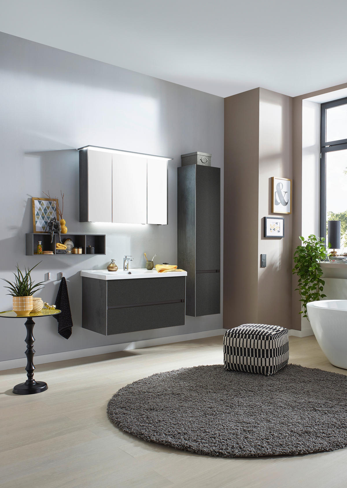 BADEZIMMER  in 92 cm  - Dunkelgrau/Schwarz, KONVENTIONELL, Glas/Keramik (92cm) - Dieter Knoll