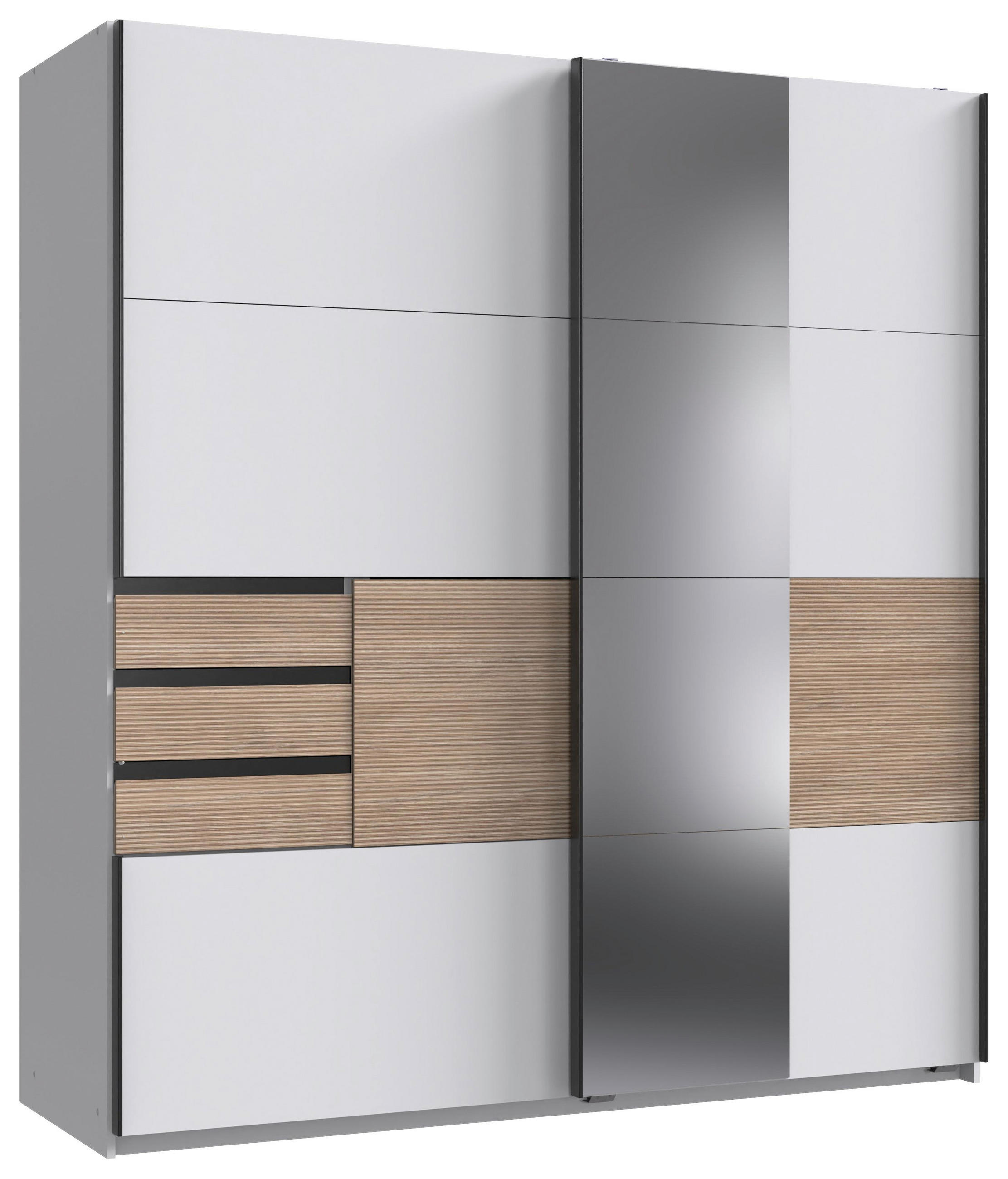SCHWEBETÜRENSCHRANK 180/198/65 cm 2-türig Weiß, Eichefarben  - Eichefarben/Schwarz, KONVENTIONELL, Glas/Holzwerkstoff (180/198/65cm) - Boxxx