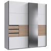SCHWEBETÜRENSCHRANK  in Weiß, Eichefarben  - Eichefarben/Schwarz, KONVENTIONELL, Glas/Holzwerkstoff (180/198/65cm) - Carryhome