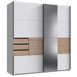 SCHWEBETÜRENSCHRANK  in Weiß, Eichefarben  - Eichefarben/Schwarz, KONVENTIONELL, Glas/Holzwerkstoff (180/198/65cm) - Carryhome