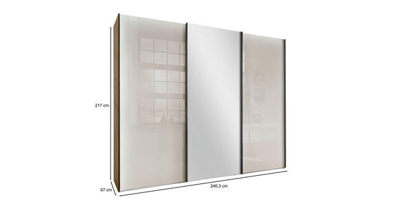 SCHWEBETÜRENSCHRANK 250/217/67 cm 3-türig  - Schieferfarben/Eiche Bianco, KONVENTIONELL, Glas/Holzwerkstoff (250/217/67cm) - Dieter Knoll