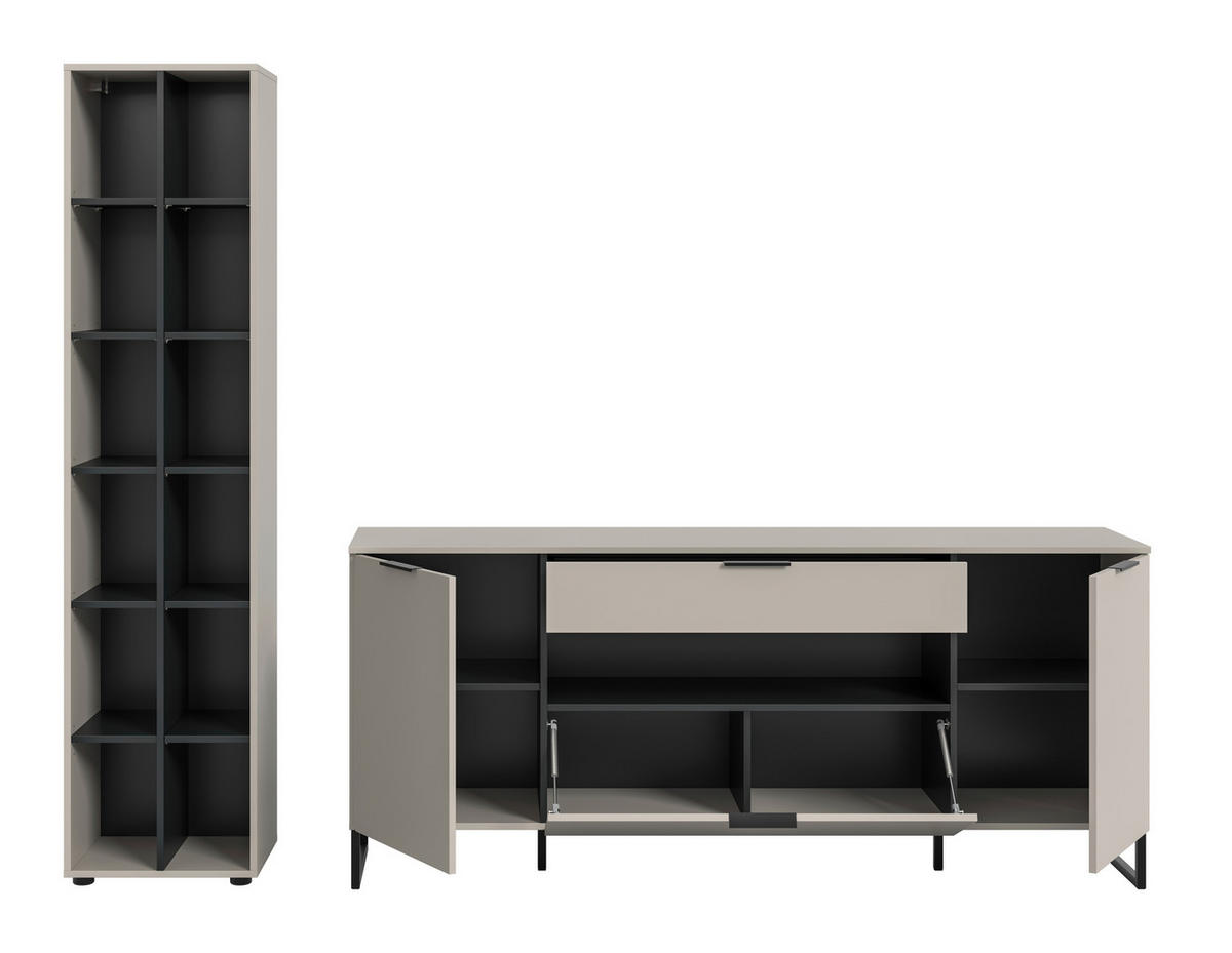 WOHNWAND 2-teilig  in Kaschmir  245/192/41 cm  - Kaschmir/Schwarz, Design, Holzwerkstoff/Metall (245/192/41cm) - Livetastic