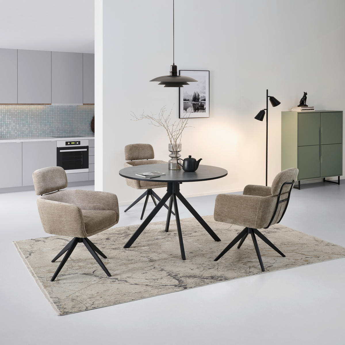 Masă din metal, material pe bază de lemn,   - negru/gri, Konventionell, metal/material pe bază de lemn (110/76/110cm) - MID.YOU