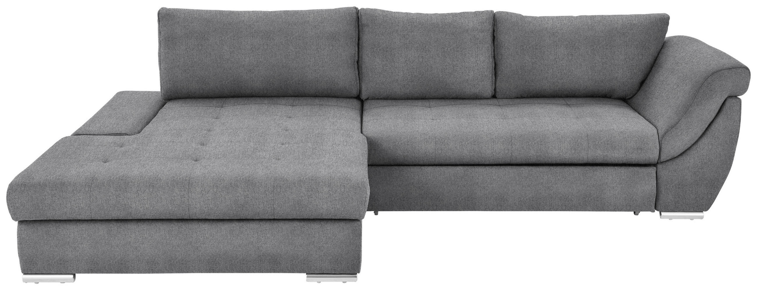 ECKSOFA in Flachgewebe Hellgrau  - Silberfarben/Hellgrau, Design, Textil/Metall (174/306cm) - MID.YOU