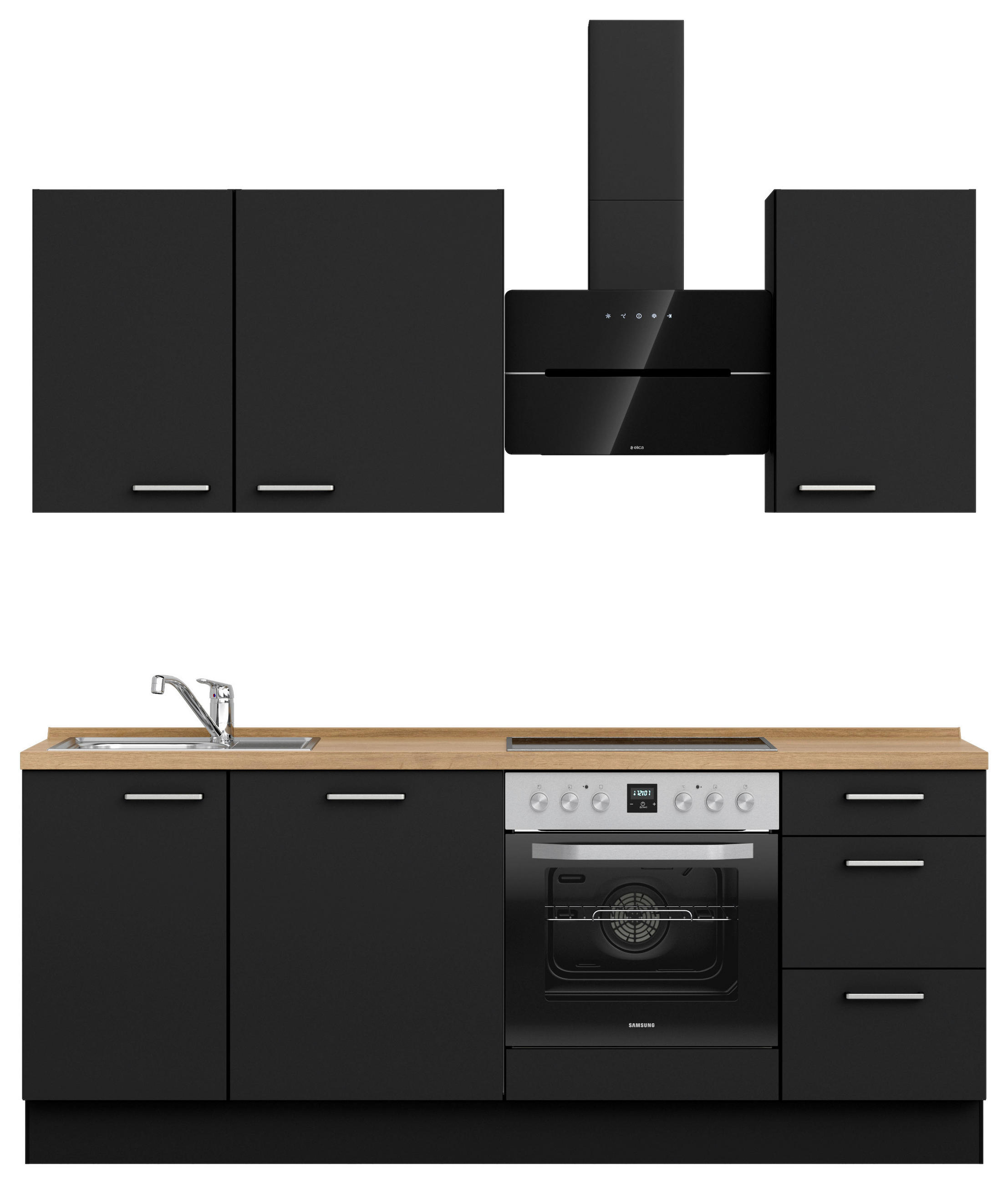 KÜCHENLEERBLOCK 210 cm   in Schwarz, Eichefarben  - Edelstahlfarben/Eichefarben, MODERN, Holzwerkstoff/Metall (210cm) - Nobilia