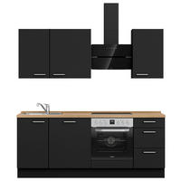 KÜCHENLEERBLOCK 210 cm   in Schwarz, Eichefarben  - Edelstahlfarben/Eichefarben, MODERN, Holzwerkstoff/Metall (210cm) - Nobilia