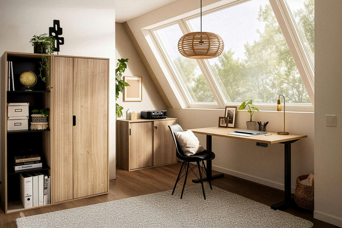 SCHREIBTISCH 138/60/72,7-117,2 cm Eichefarben höhenverstellbar  - Eichefarben/Schwarz, Basics, Holzwerkstoff/Kunststoff (138/60/72,7-117,2cm) - MID.YOU