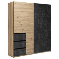 ŠATNÍ SKŘÍŇ S POSUVNÝMI DVEŘM, šedohnědá, dub artisan, 175/205/61,5 cm - černá/dub artisan, Moderní, kov/kompozitní dřevo (175/205/61,5cm) - MID.YOU