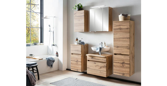 SPIEGELSCHRANK 60/64/20 cm - Eiche Wotan/Alufarben, Natur, Glas/Holzwerkstoff (60/64/20cm) - Xora