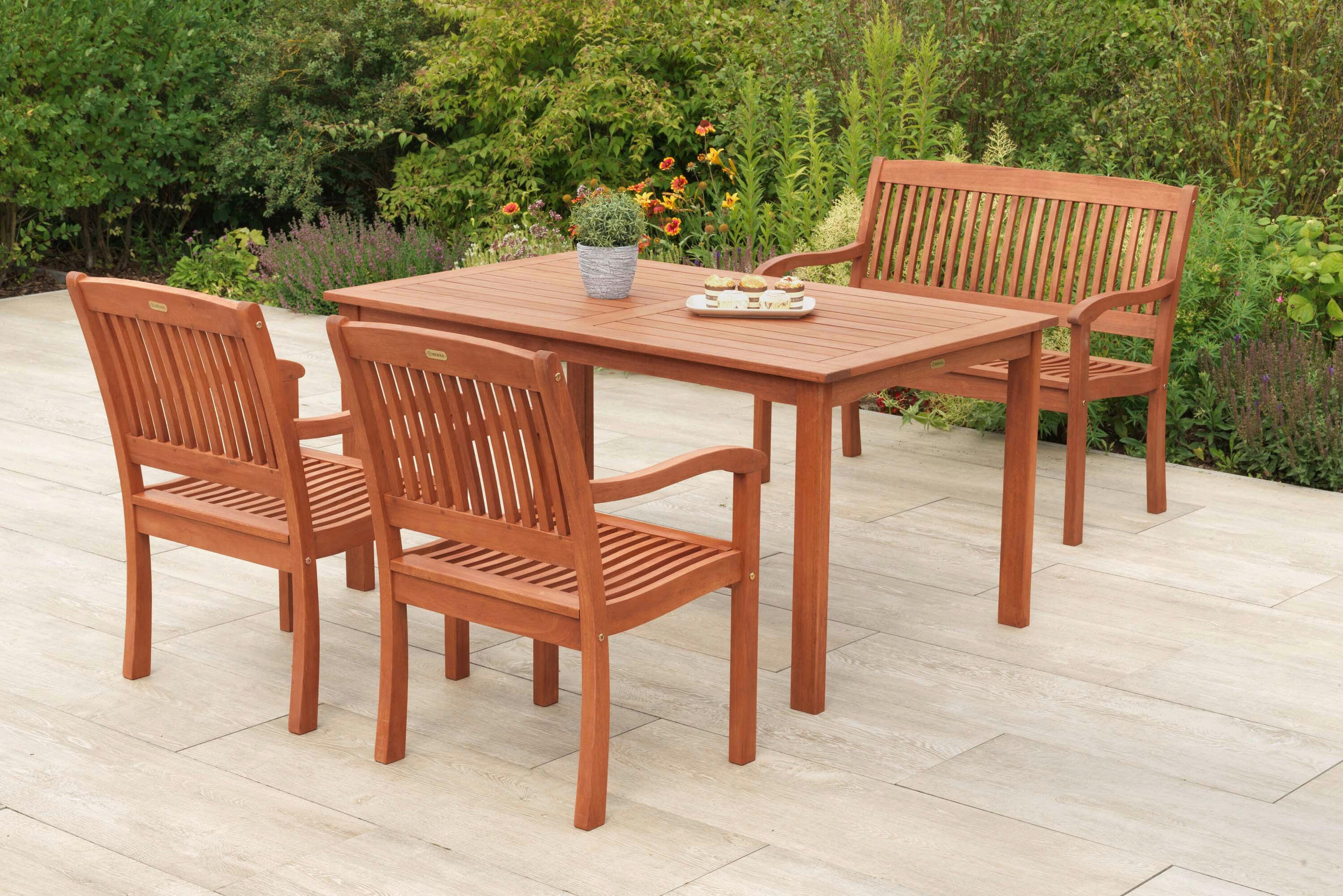 GARTENTISCHGRUPPE Eukalyptusholz Hartholz  - Eukalyptusholzfarben, KONVENTIONELL, Holz - Gardenson