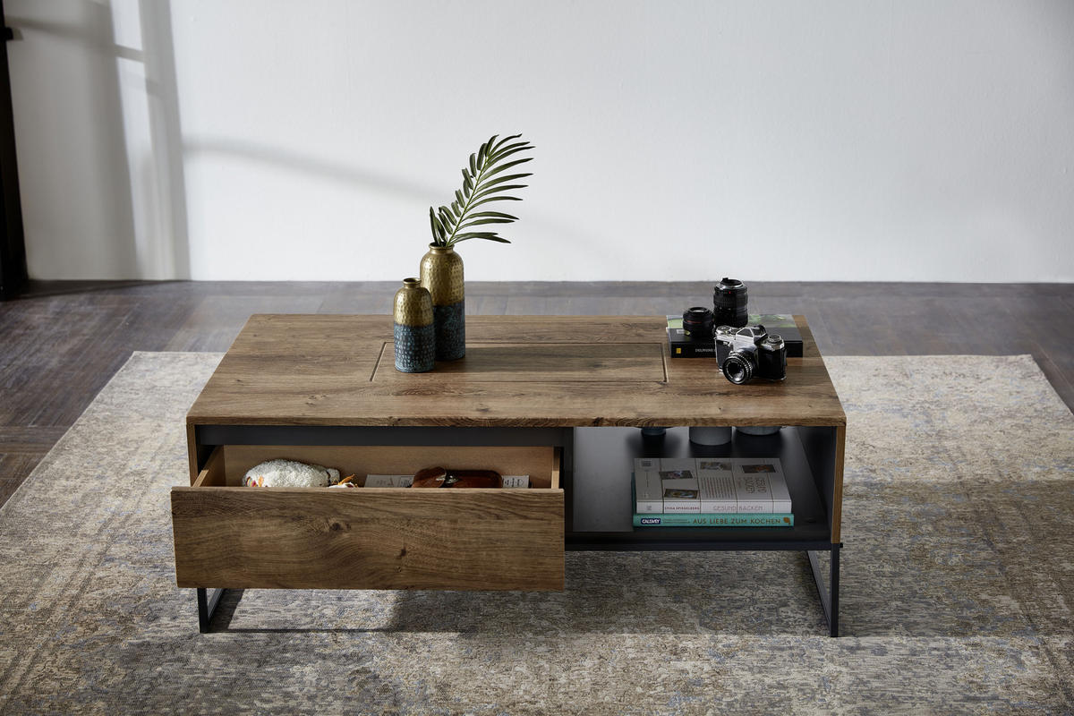COUCHTISCH in Holzwerkstoff 115/65/42 cm  - Eichefarben/Graphitfarben, Modern, Holzwerkstoff/Metall (115/65/42cm) - Hom`in