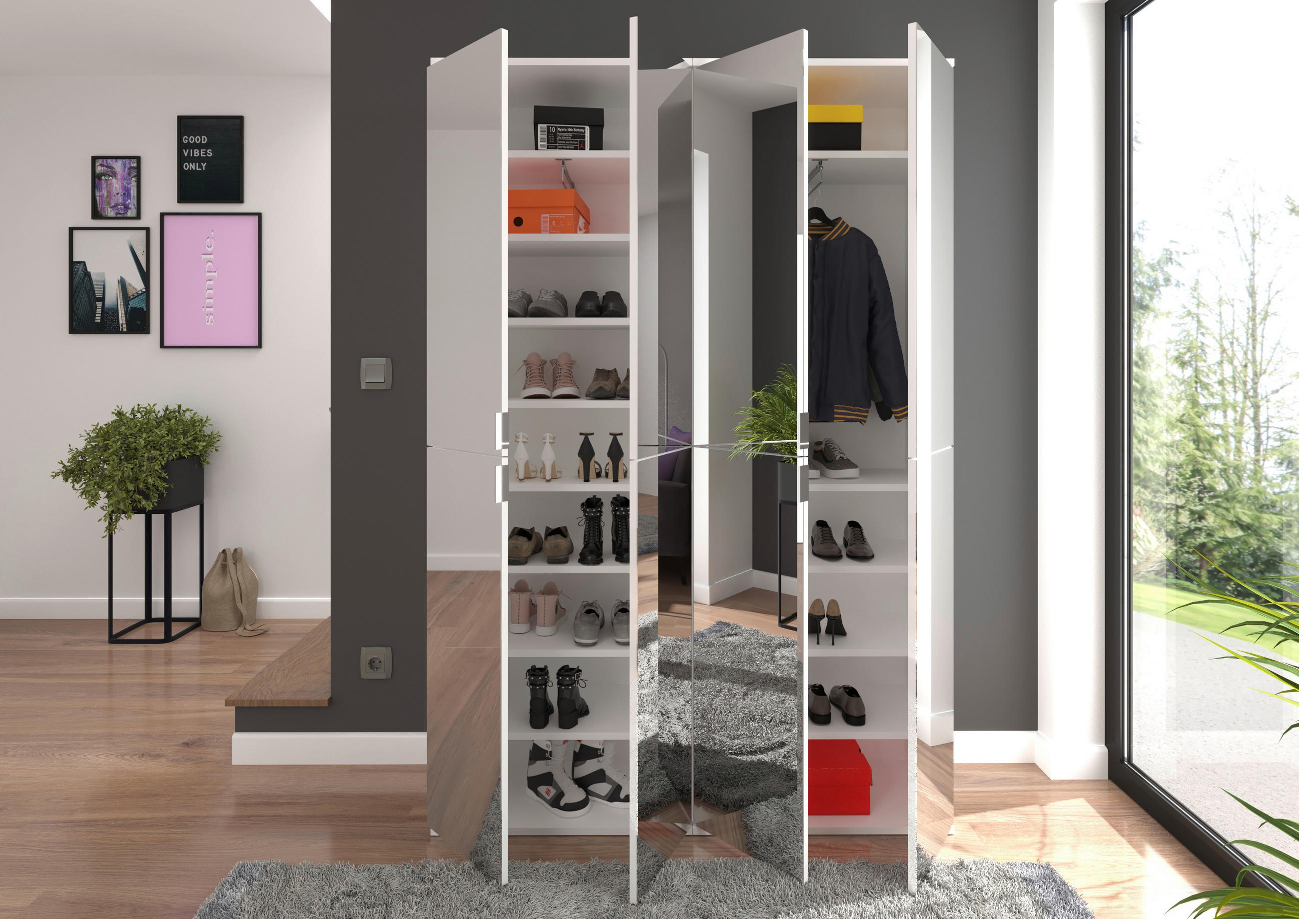 DREHTÜRENSCHRANK in Weiß - Chromfarben/Weiß, MODERN, Glas/Holzwerkstoff (122/193/34cm) - MID.YOU