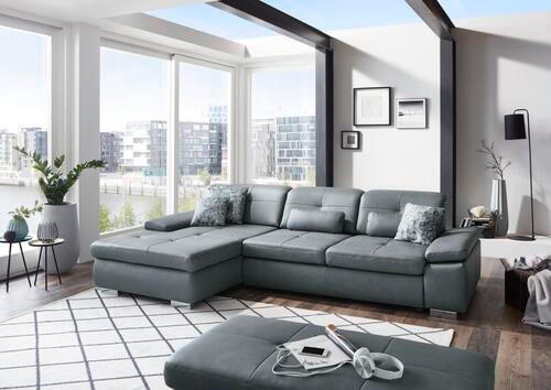 ROHOVÁ SEDACIA SÚPRAVA, koža, sivá - sivá/hliníková, Design, kov/koža (309/195cm) - Beldomo Premium