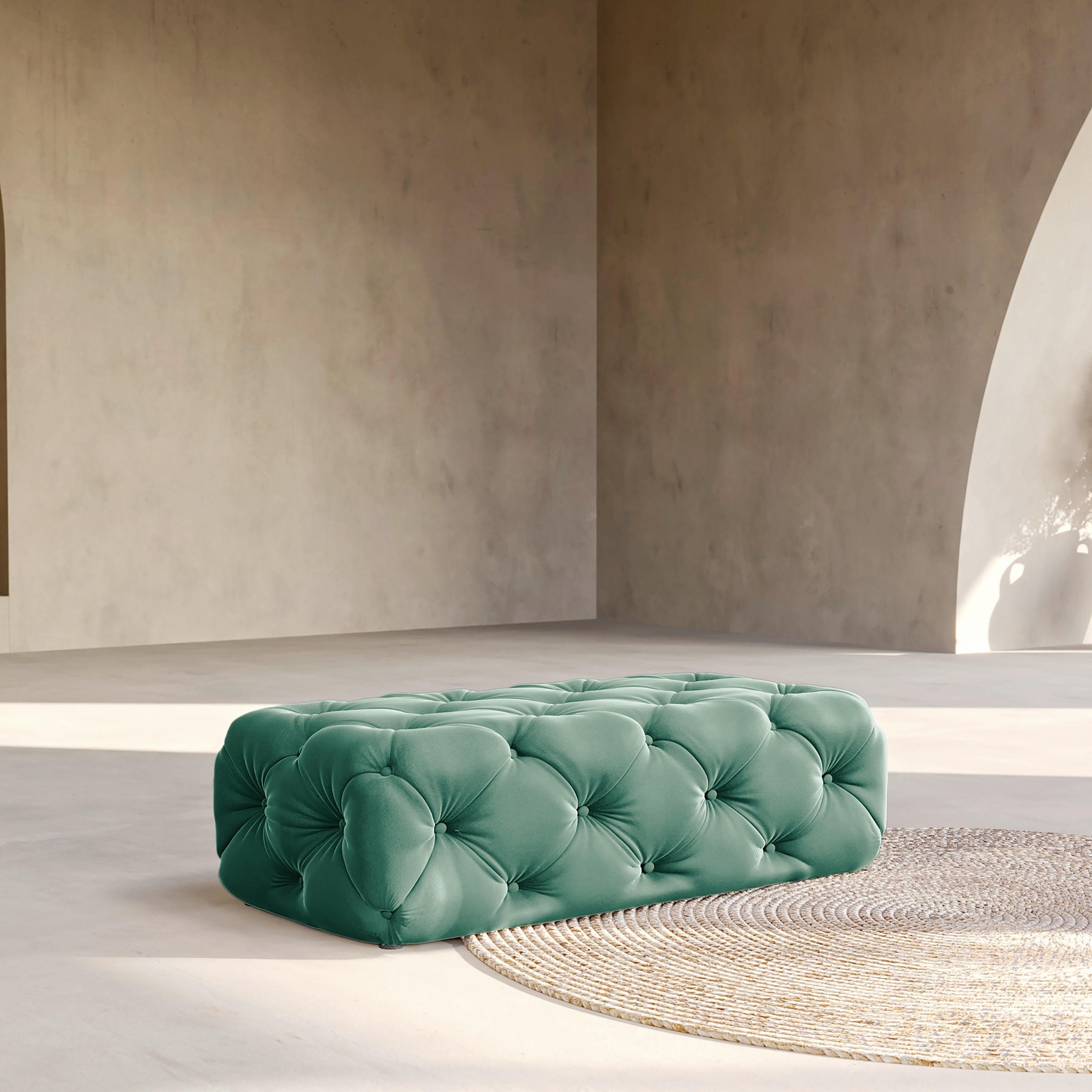 HOCKER Fresco Samt Dunkelgrün  - Dunkelgrün/Schwarz, Design, Kunststoff/Textil (130/39/65cm) - P & B