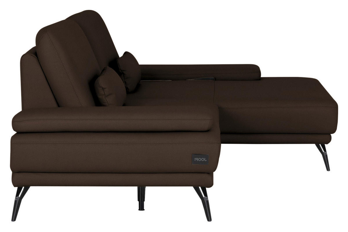 ECKSOFA Echtleder Dunkelbraun  - Dunkelbraun/Schwarz, Konventionell, Leder/Metall (301/180cm) - Joop!