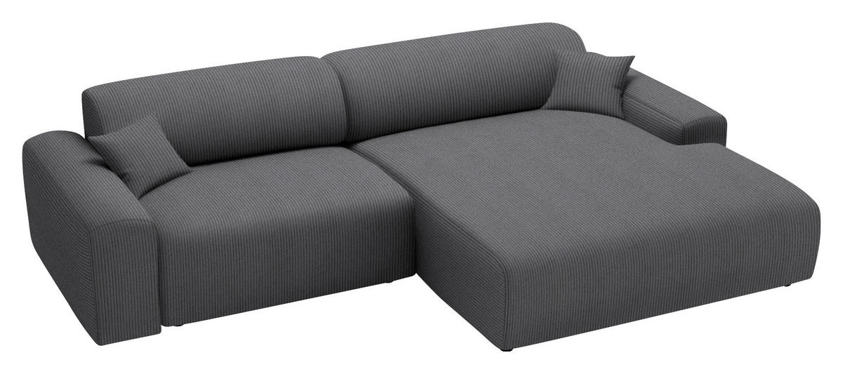ECKSOFA in Velours, Feincord Grau  292/178 cm  - Schwarz/Grau, Design, Kunststoff/Textil (292/178cm) - home24