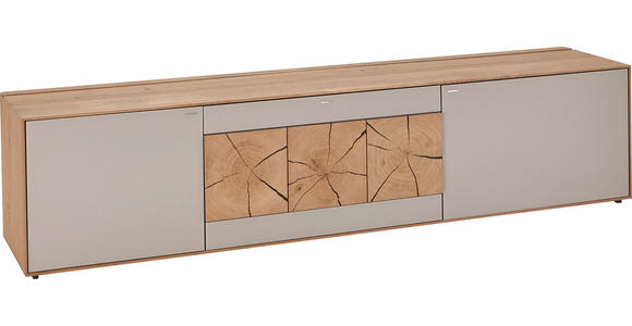 TV-ELEMENT Kerneiche massiv Eichefarben, Fango - Fango/Eichefarben, Design, Glas/Holz (223/52/49cm) - Valnatura