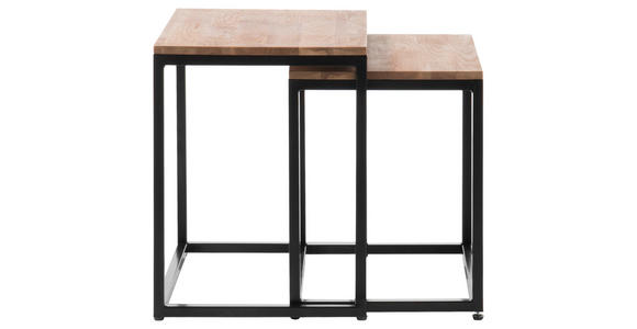 COUCHTISCHSET Eiche massiv quadratisch Naturfarben, Schwarz, Eichefarben  - Eichefarben/Schwarz, MODERN, Holz/Metall (45-50/45-50/37-40cm) - Xora