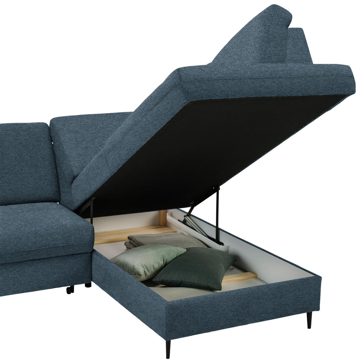 ECKSOFA in Chenille Blau  - Blau/Schwarz, Modern, Holz/Textil (241/184cm) - Carryhome