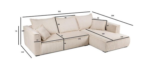 ECKSOFA  in Cord Dunkelgrün  208/322 cm  - Dunkelgrün/Schwarz, MODERN, Holz/Textil (208/322cm) - Carryhome