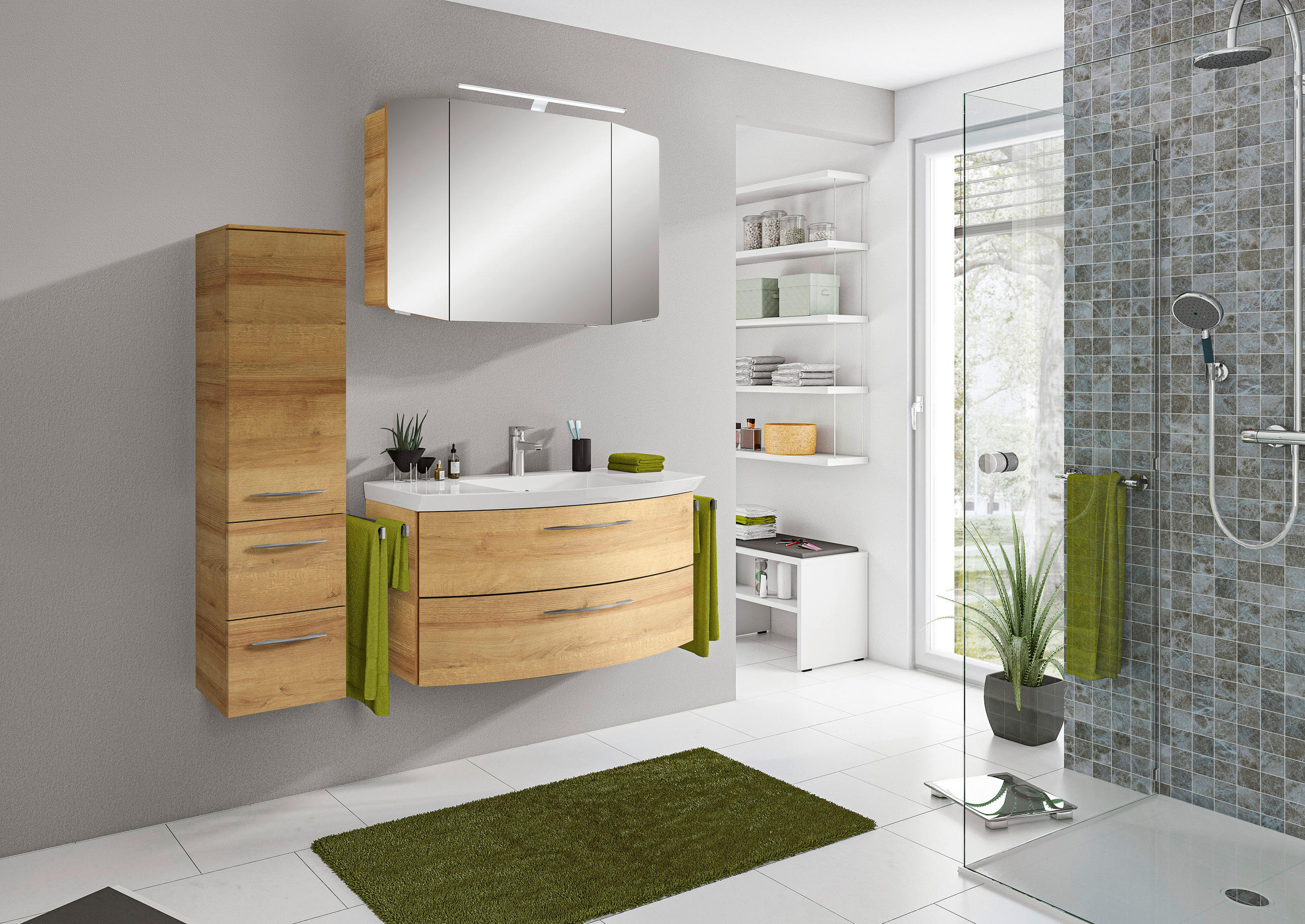 BADEZIMMER 4-teilig in 131 cm - Chromfarben/Eichefarben, KONVENTIONELL, Glas/Holzwerkstoff (131cm) - Pelipal