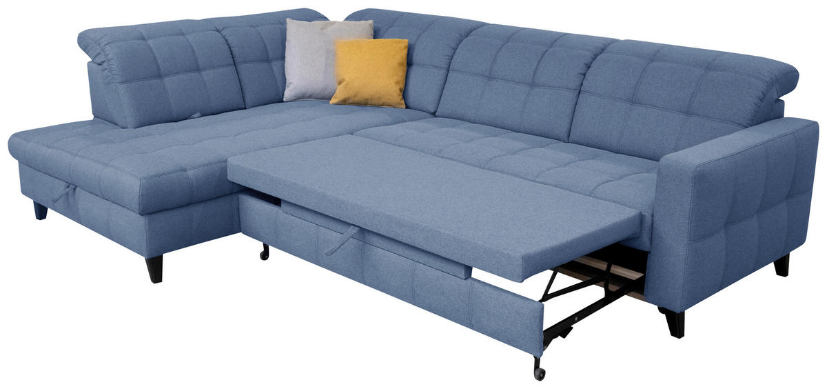 SEDEŽNA GARNITURA, tkanina modra  - modra/črna, Design, tekstil/les (216/297cm) - Xora