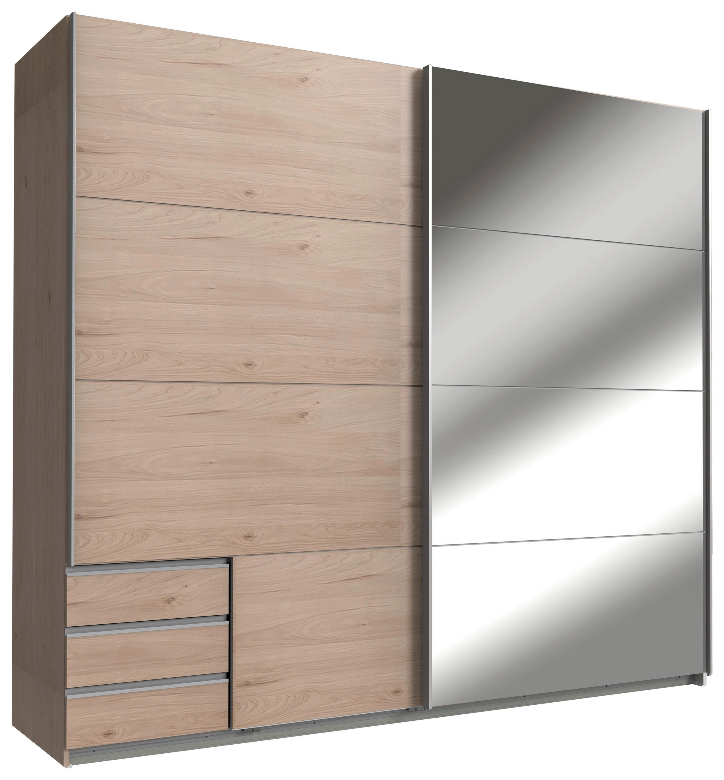 SCHWEBETÜRENSCHRANK  in Eichefarben  - Eichefarben/Alufarben, KONVENTIONELL, Glas/Holzwerkstoff (225/208/64cm) - Carryhome
