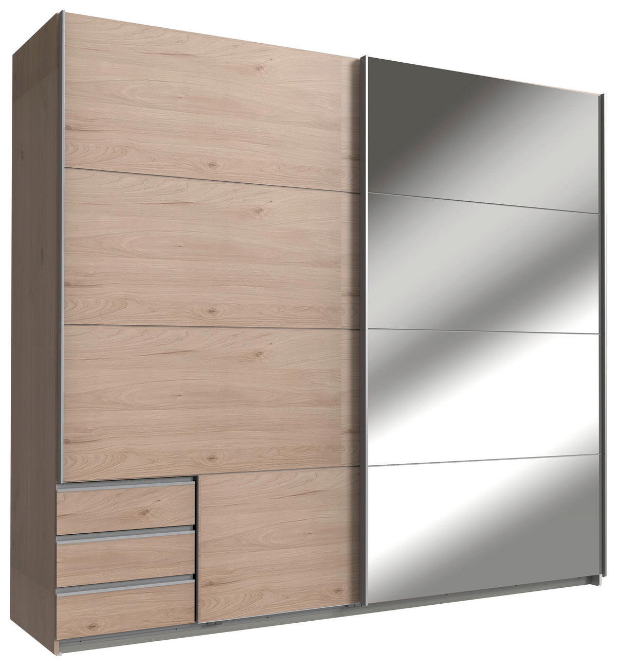 SCHWEBETÜRENSCHRANK  in Eichefarben  - Eichefarben/Alufarben, KONVENTIONELL, Glas/Holzwerkstoff (225/208/64cm) - Carryhome
