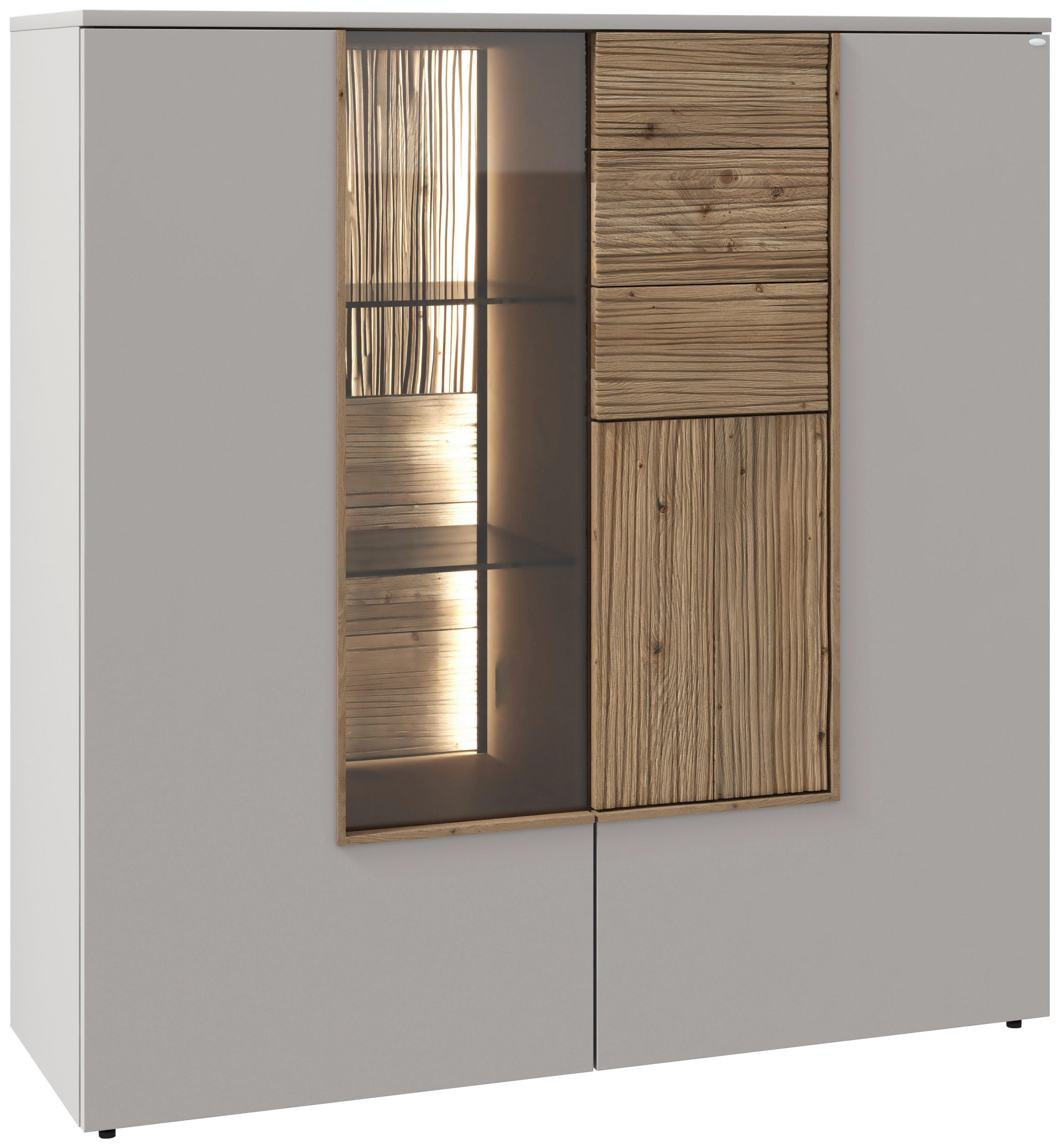 HIGHBOARD Taupe, Wildeiche  127,9/132/42,9 cm  - Taupe/Wildeiche, Design, Glas/Holz (127,9/132/42,9cm) - Voglauer