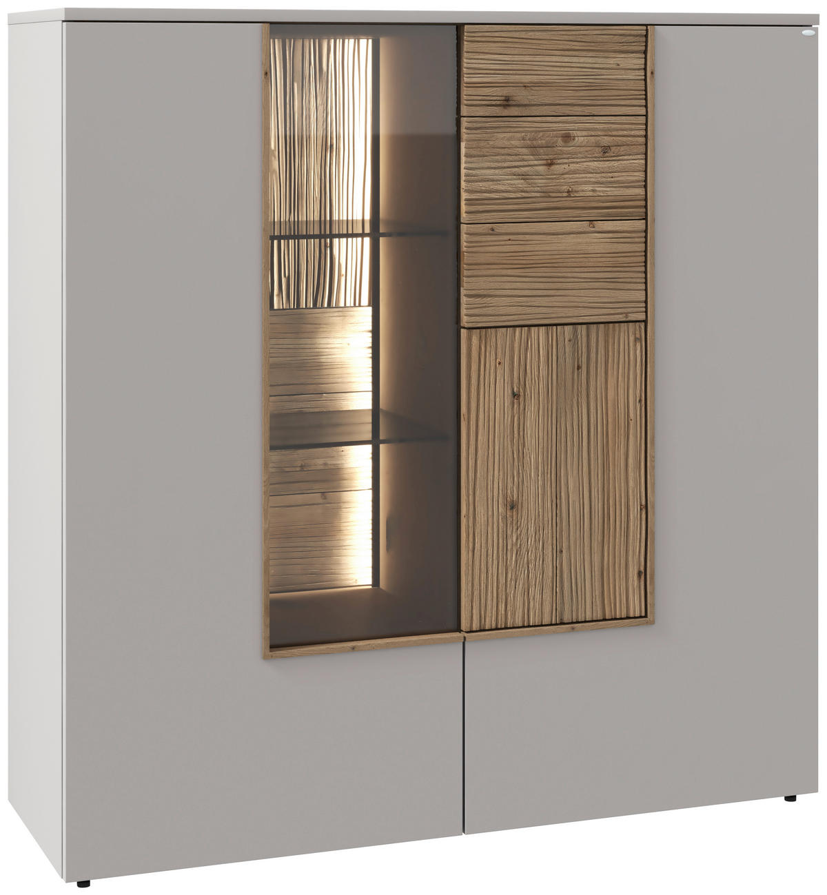 HIGHBOARD Taupe, Wildeiche  127,9/132/42,9 cm  - Taupe/Wildeiche, Design, Glas/Holz (127,9/132/42,9cm) - Voglauer
