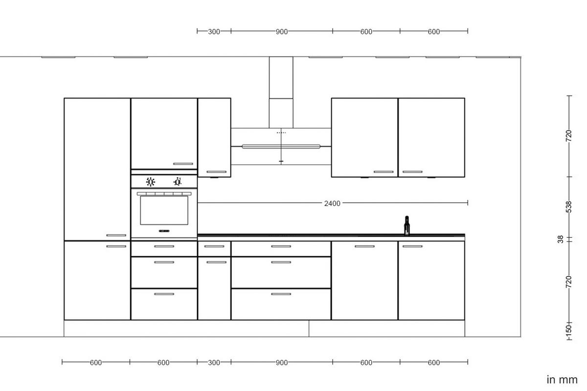 KÜCHENBLOCK 360 cm   in Eichefarben, Schieferfarben  - Schieferfarben/Edelstahlfarben, MODERN, Holzwerkstoff/Metall (360cm) - Nobilia