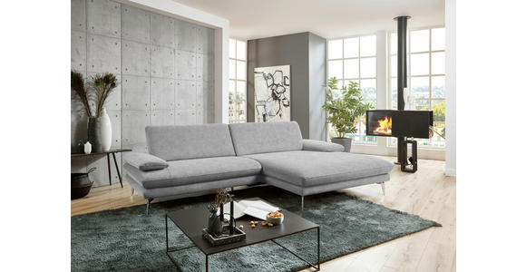 ECKSOFA in Velours Hellgrau 284/184 cm - Hellgrau/Schwarz, Design, Textil/Metall (284/184cm) - Dieter Knoll