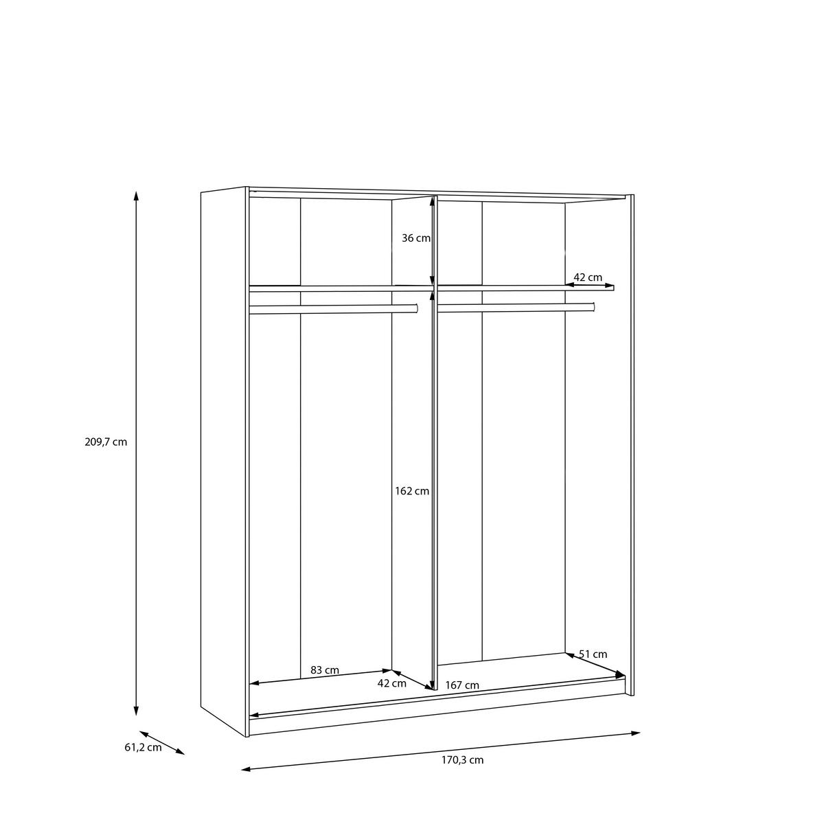 Dulap Cu Uși Glisante, 170,3/209,7/61,2 cm, culoare lemn stejar, alb lucios intens - culoare lemn stejar/alb lucios intens, Basics, metal/material pe bază de lemn (170,3/209,7/61,2cm) - Xora