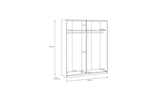 SCHWEBETÜRENSCHRANK  in Eichefarben, Weiß Hochglanz  - Eichefarben/Weiß Hochglanz, Basics, Holzwerkstoff/Metall (170,3/209,7/61,2cm) - Carryhome