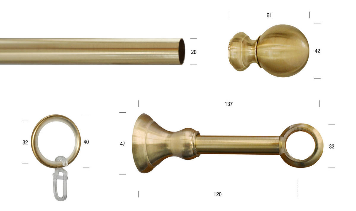 VORHANGSTANGE  380 cm  - Messingfarben, KONVENTIONELL, Metall (380cm)