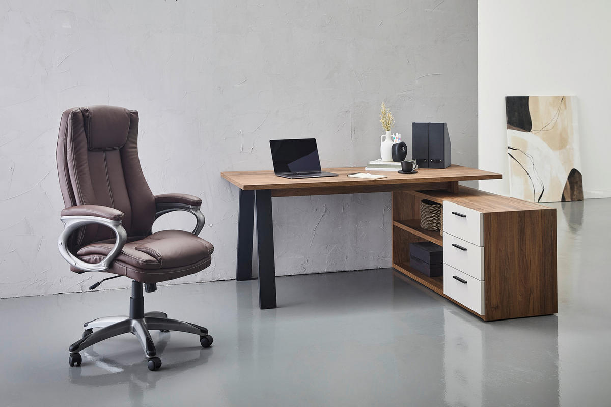 SAROKÍRÓASZTAL  - kasmírszínű/fekete, Design, faalapú anyag/fém (171/143,5/74,7cm) - Stylife