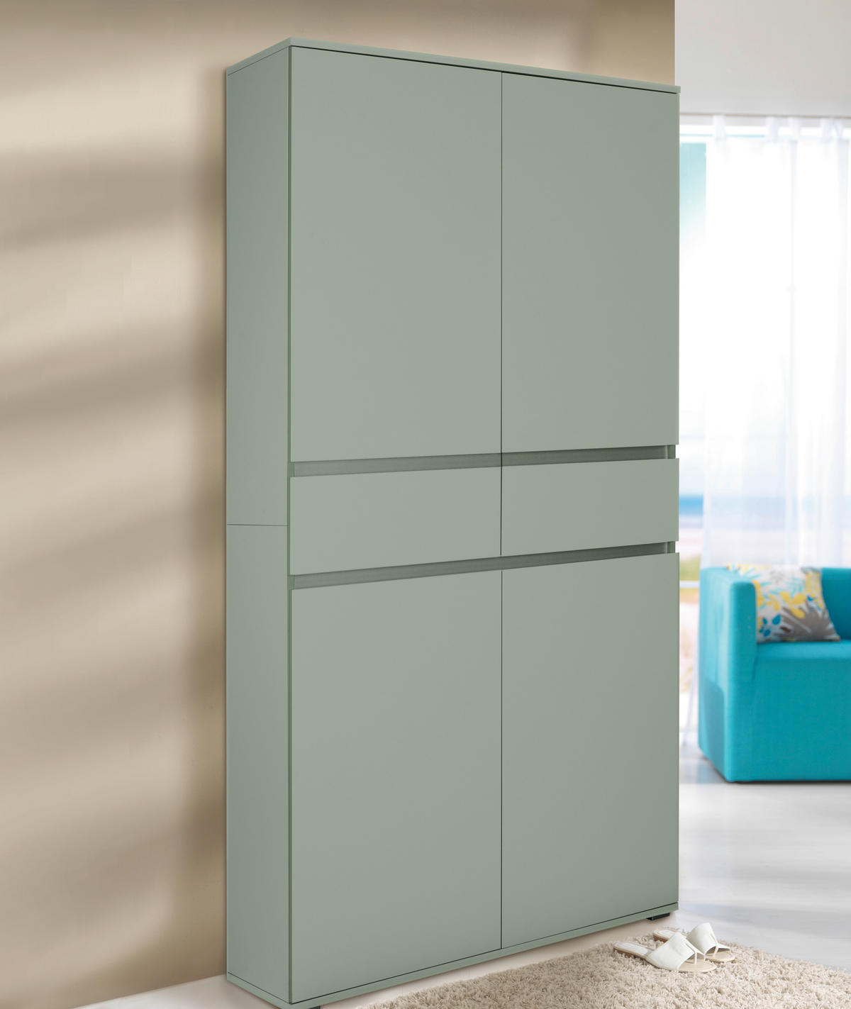 MEHRZWECKSCHRANK - Salbeigrün/Anthrazit, KONVENTIONELL, Holzwerkstoff/Kunststoff (100/200/37cm) - Xora