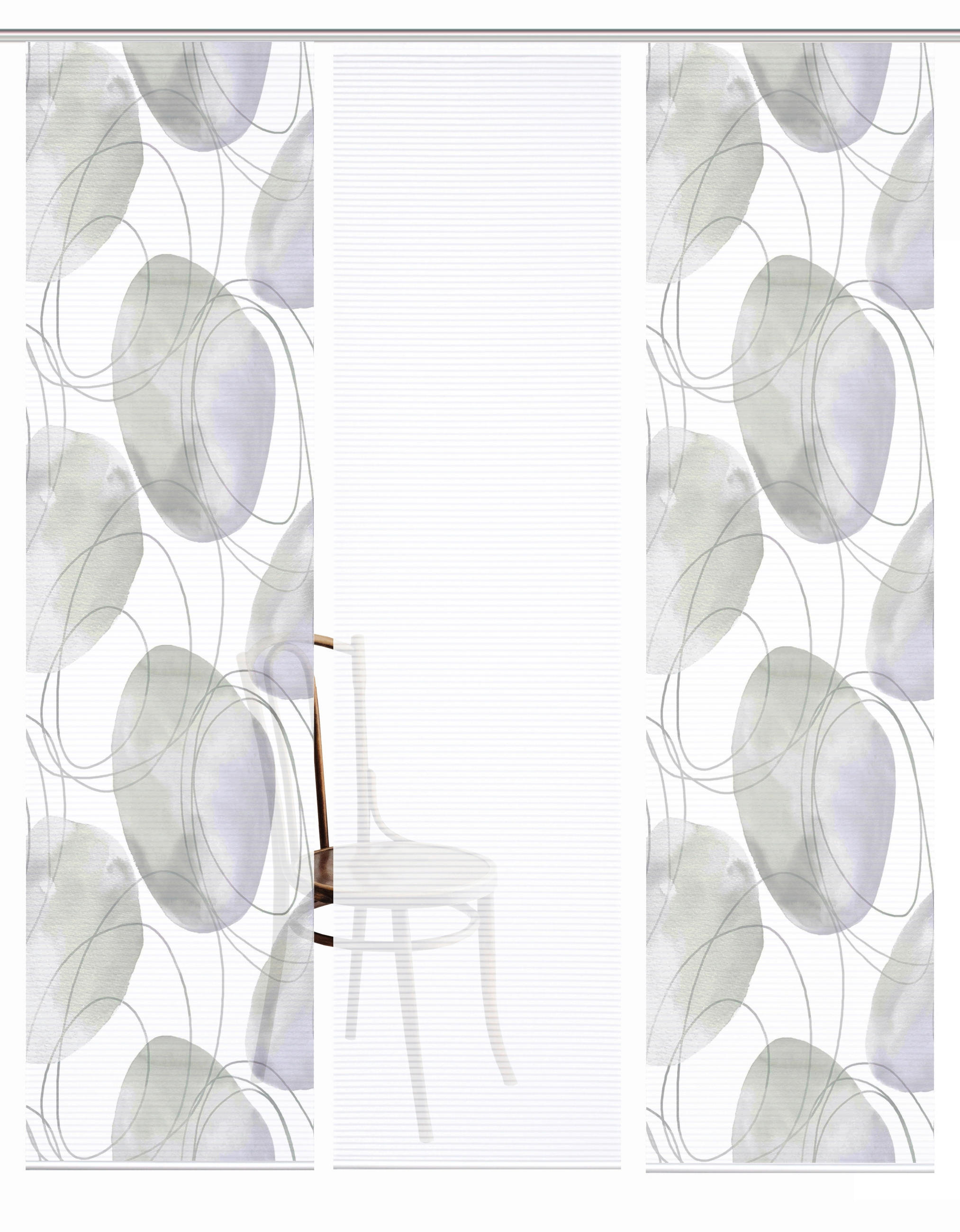Thumbnail - Flächenvorhang Ellrik, Weiß, Flieder, Textil, Graphik, 60x245 cm, Oeko-Tex® Standard 100, mit Beschwerungsstab, Flauschb...